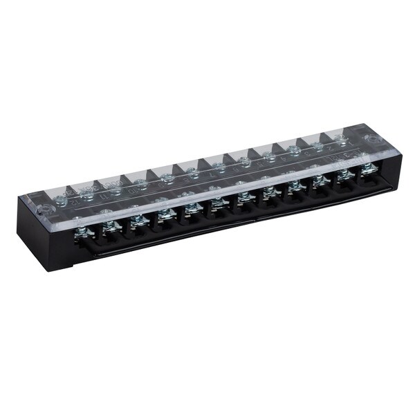 Main product image for 35A Barrier Terminal Block 12 Position Dual Row Screws 12 Pitch with Cover and Black Jumper090-819